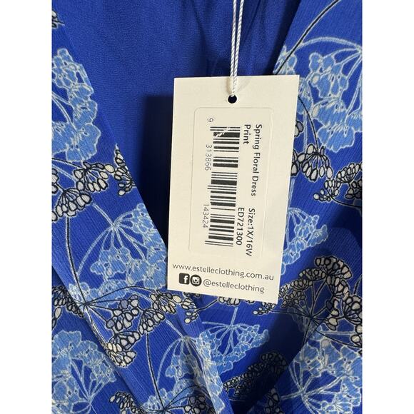 New ESTELLE Floral Flowy Plus Size 1x 16W Wrap V Neck Lined Tiered Dress Resort - Picture 4 of 11